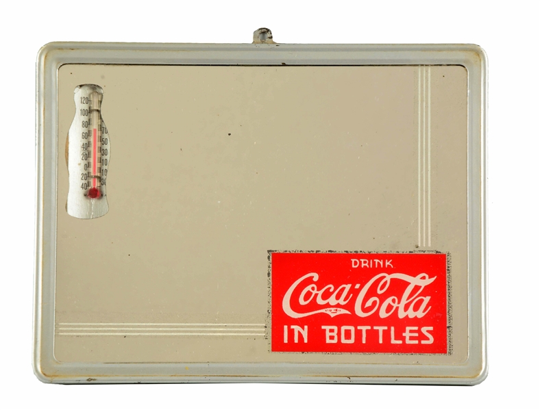 1930S COCA-COLA REVERSE GLASS ADVERTISING MIRROR THERMOMETER.