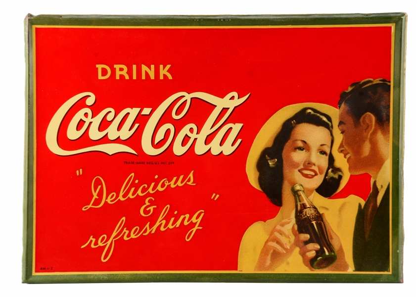 1940S TIN COCA-COLA "DELICIOUS AND REFRESHING" SIGN.