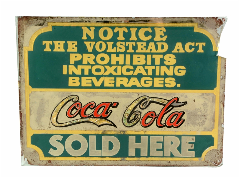 1919 COCA-COLA REVERSE GLASS ADVERTISING SIGN.