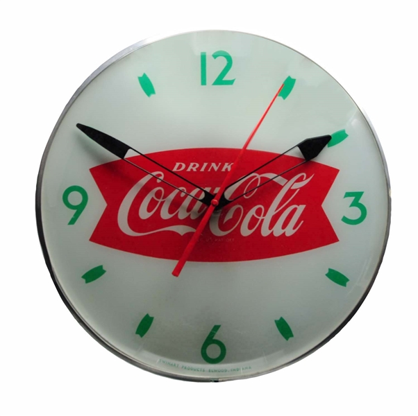 1950S COCA-COLA SWIHART ADVERTISING LIGHTED CLOCK.