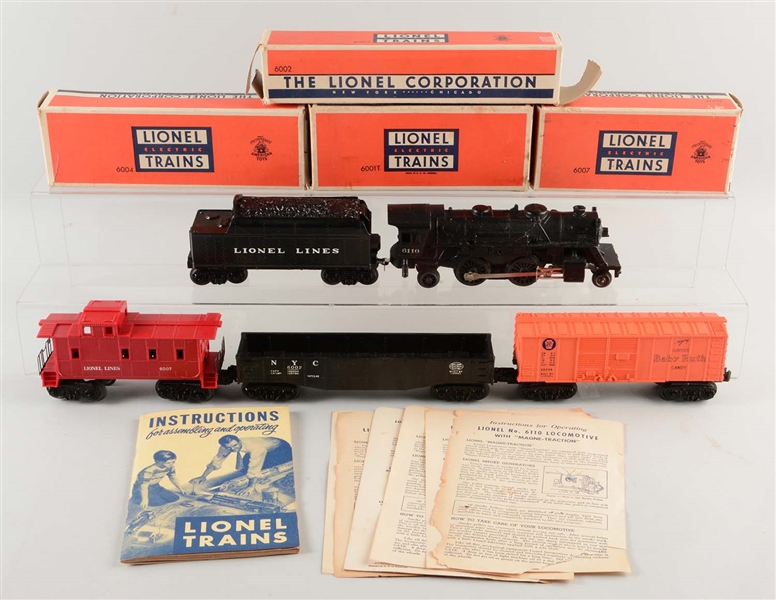 LOT OF 5: LIONEL NO. 6110 & FREIGHT CARS. 