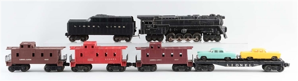LOT OF 6: LIONEL NO. 681 LOCOMOTIVE & FREIGHT CARS.