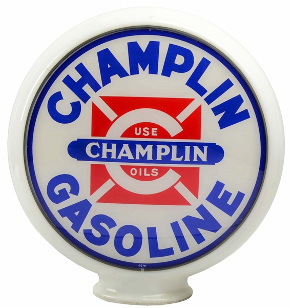CHAMPLIN GASOLINE 13-1/2" BANDED GLOBE LENSES.