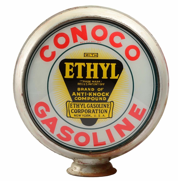 CONOCO GAS W/ ETHYL LOGO 15" GLOBE LENSES.