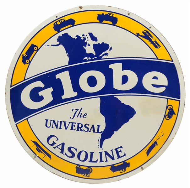 GLOBE "THE UNIVERSAL GASOLINE" PORCELAIN SIGN.