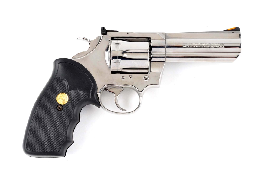 (M) BOXED COLT KING COBRA FACTORY NICKEL .357 DOUBLE ACTION REVOLVER.