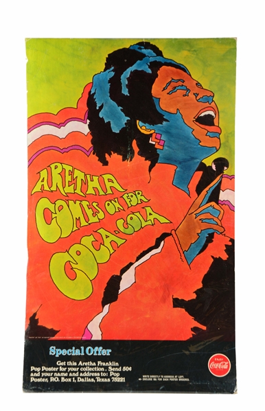 RARE 1968 COCA-COLA ARETHA FRANKLIN POSTER BY MILTON GLASER.