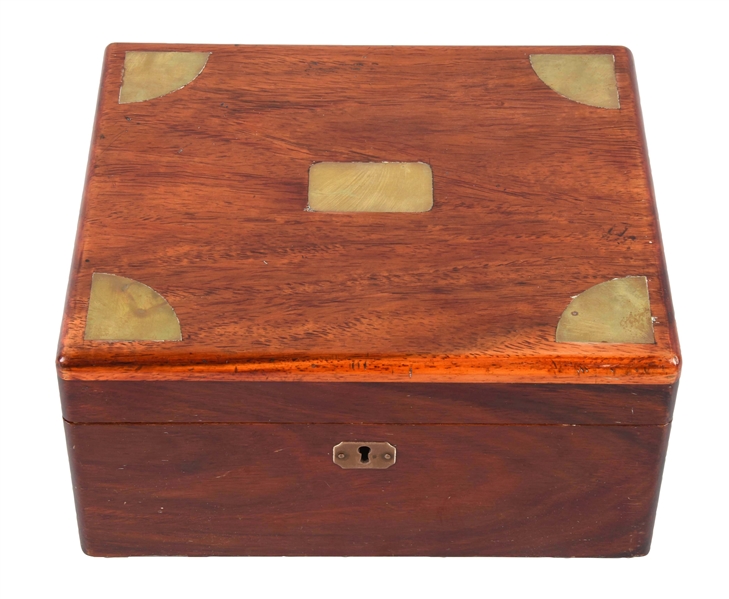 WALNUT GAMBLERS BOX WITH CARDS & CHIPS.