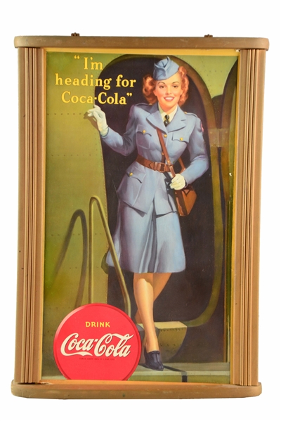 1942 COCA-COLA SERVICE GIRL CARDBOARD SIGN.