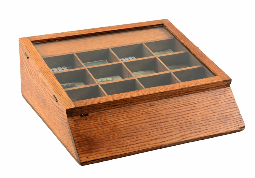 EARLY BUTTON DISPLAY CASE.