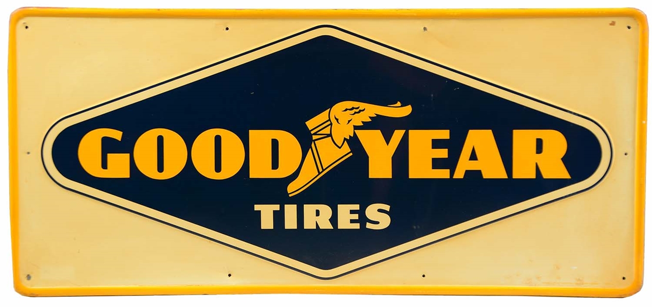 GOODYEAR TIRES EMBOSSED TIN SIGN.