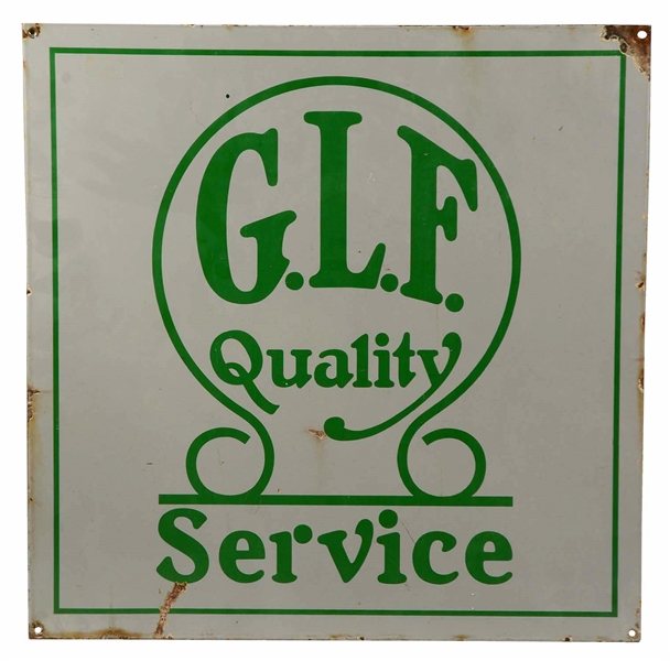 G.L.F. QUALITY SERVICE PORCELAIN SIGN.