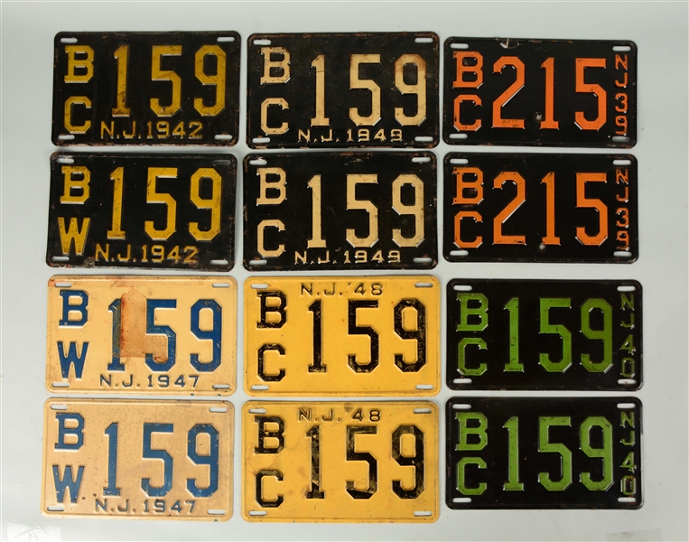 LOT OF 16: EIGHT PAIRS OF NEW JERSEY AUTO LICENSE PLATES.