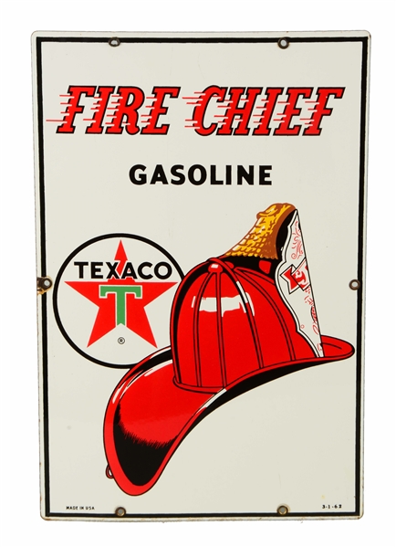 TEXACO (WHITE-T) FIRE CHIEF SIGN.