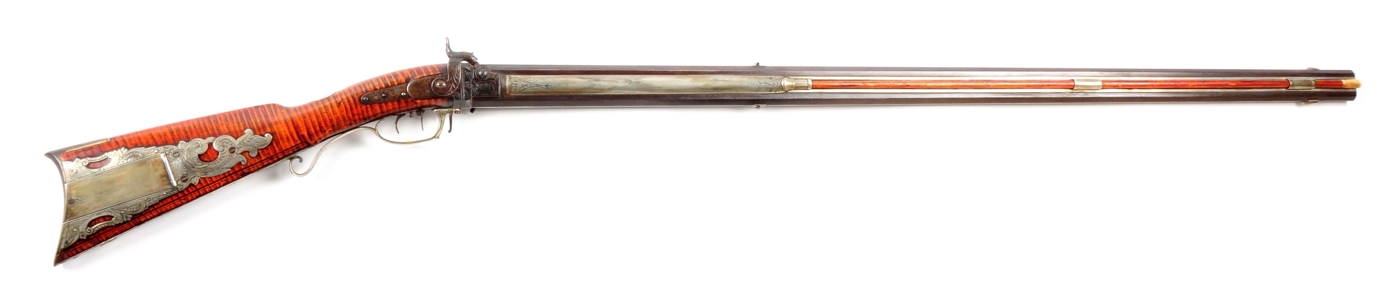 (A) SILVER MOUNTED PERCUSSION OVER/UNDER SWIVEL BREECH RIFLE BY GIBBS.