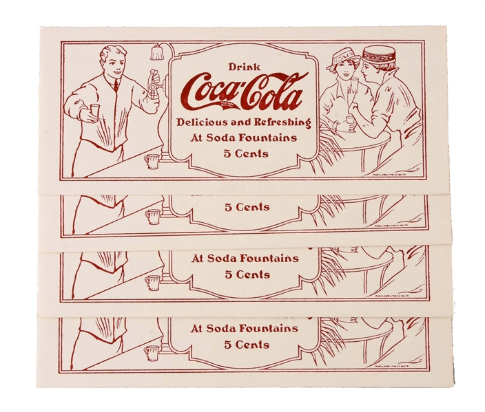 SET OF 4: EARLY COCA - COLA SODA FOUNTAIN INK BLOTTERS.