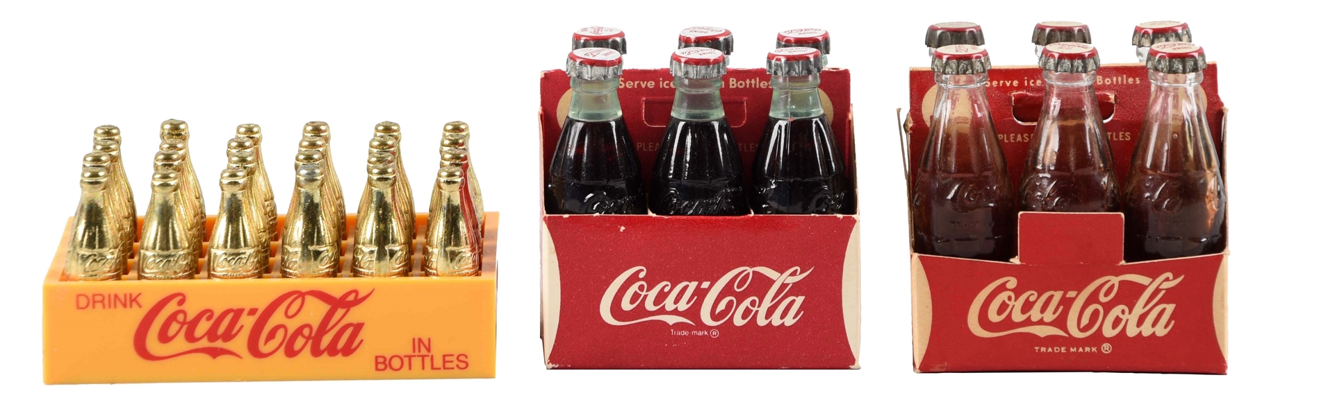 LOT OF 3: COCA - COLA MINIATURE CRATES WITH BOTTLES.