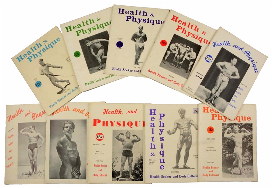 LOT OF 10: 1930-40S HEALTH & PHYSIQUE MAGAZINES. 