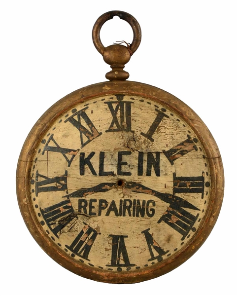 EARLY WOODEN & METAL POCKET WATCH TRADE SIGN.