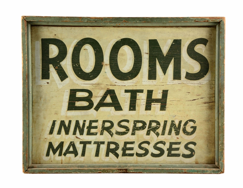 ROOMS & BATH WOODEN ADVERTISING SIGN.