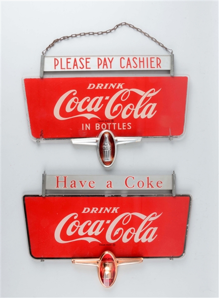 LOT OF 2:  COCA-COLA GLASS SIGNS.