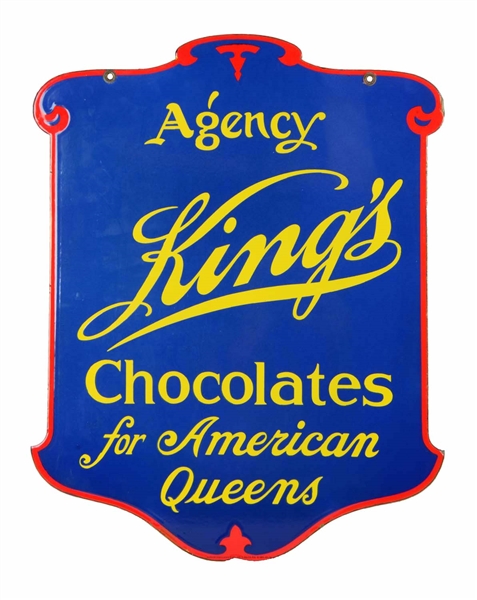 KINGS CHOCOLATES DIECUT DOUBLE SIDED PORCELAIN SIGN. 