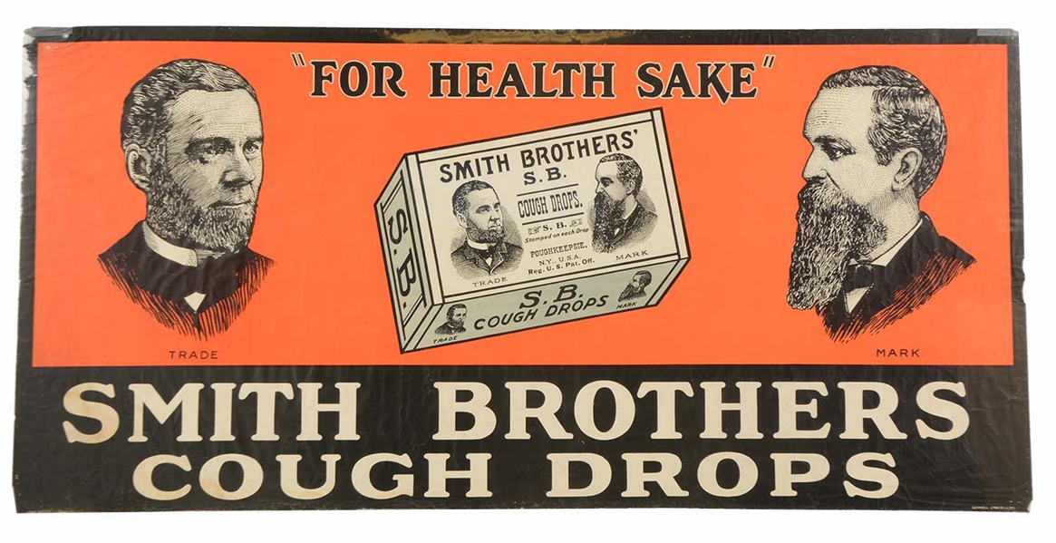 EARLY SMITH BROS. COUGH DROPS ADVERTISING CLOTH BANNER. 