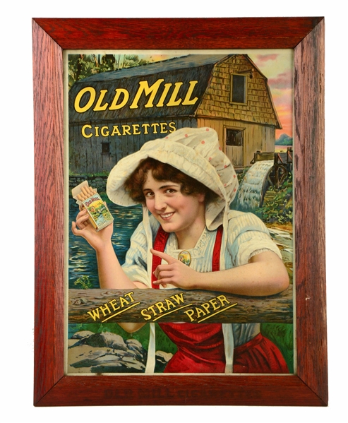 OLD MILL CIGARETTES CARDBOARD ADVERTISING SIGN.