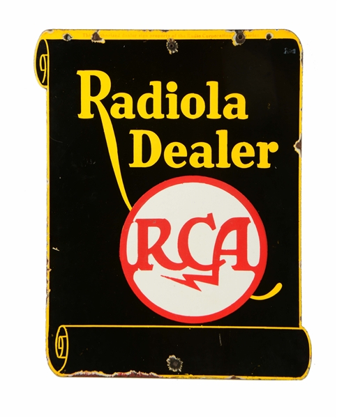 RCA RADIOLA DEALER DOUBLE SIDED PORCELAIN SIGN. 