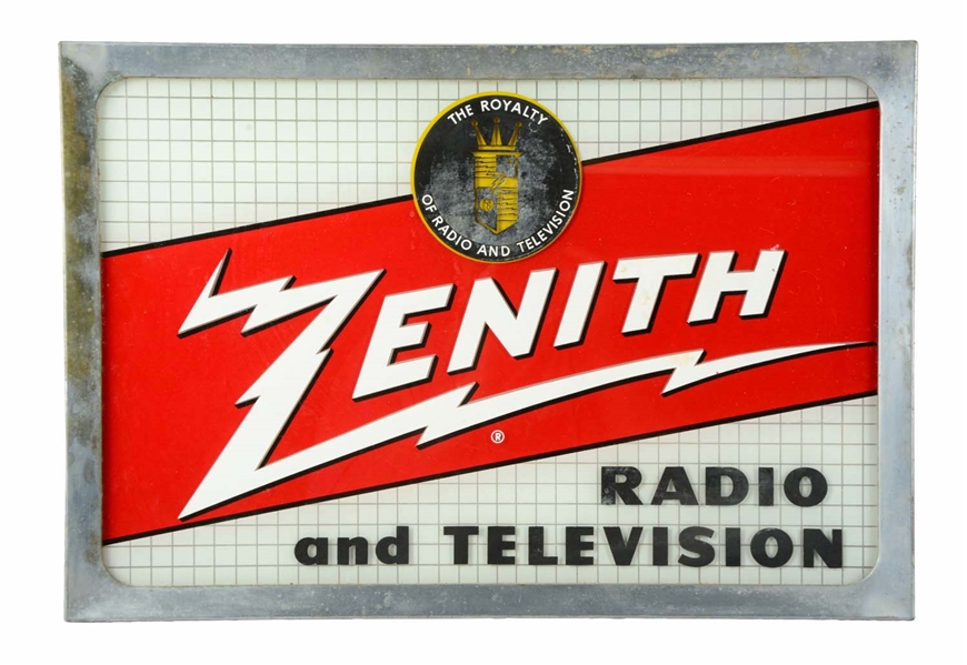 DOUBLE SIDED REVERSE GLASS ZENITH ADVERTISING SIGN.