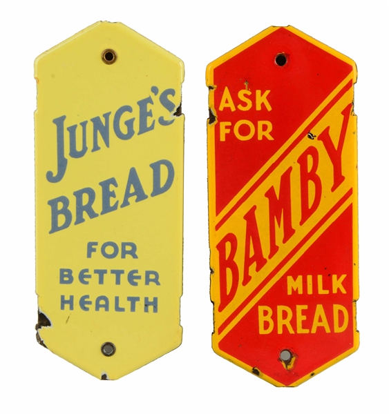 LOT OF 2: BAMBY & JUNGES BREAD PUSH SIGNS. 