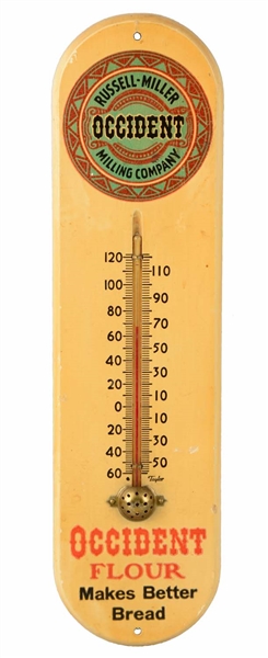 OCCIDENT FLOUR WOODEN ADVERTISING THERMOMETER.  