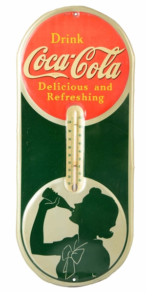 1940 COCA-COLA SILHOUETTE GIRL ADVERTISING THERMOMETER. 
