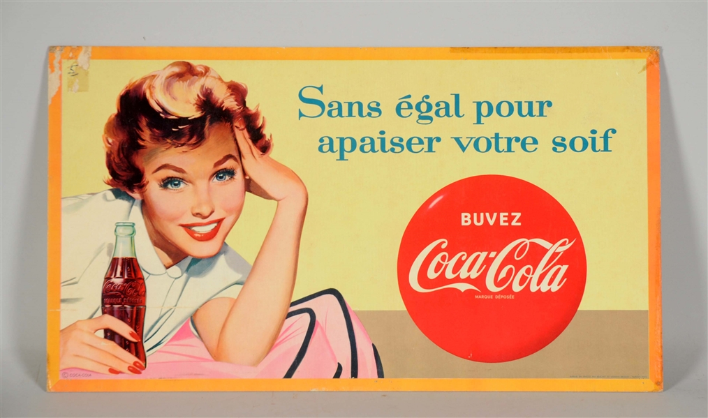 FRENCH COCA-COLA CARDBOARD ADVERTISING SIGN.
