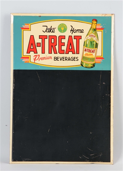 A - TREAT BEVERAGES TIN CHALKBOARD SIGN.