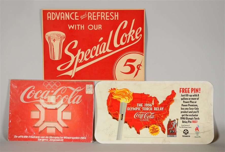 LOT OF 3: COCA-COLA ADVERTISING SIGNS. 