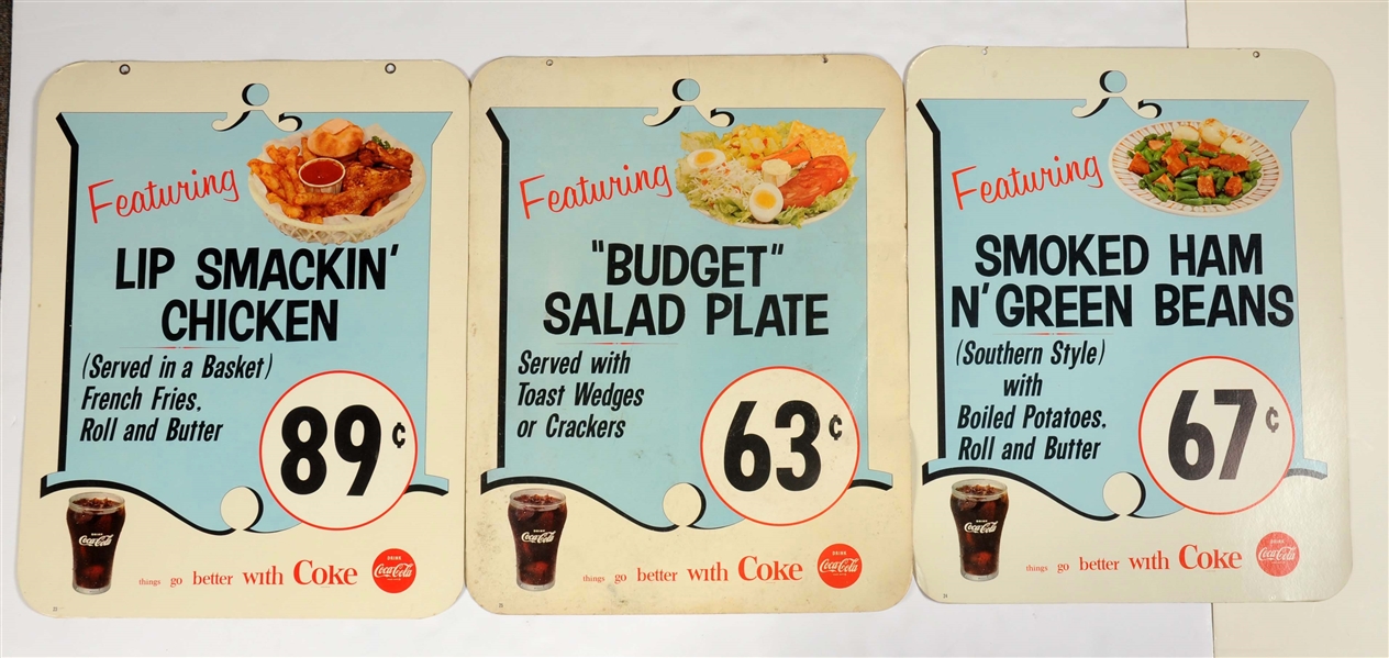 LOT OF 3: COCA-COLA DIECUT ADVERTISING SIGNS. 