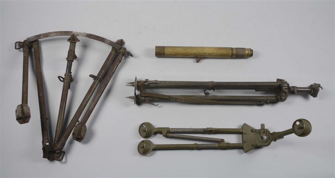 LOT OF 3:  BRASS WORLD WAR I TELESCOPE WITH STAND & TWO EXTRA TRIPODS.