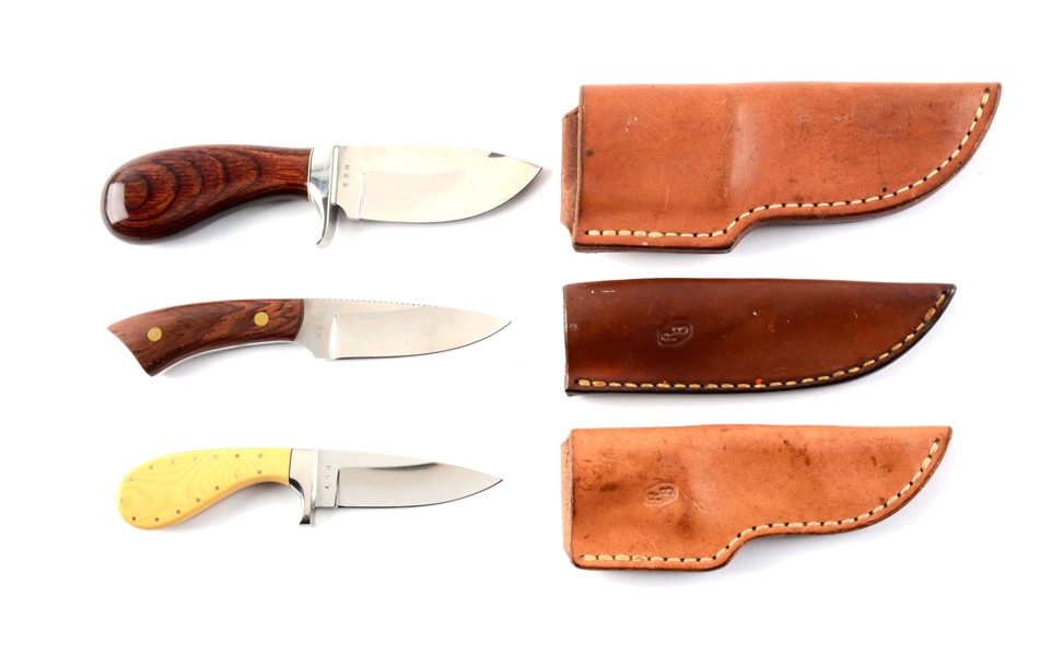 LOT OF 3: CUSTOM SHEATH KNIVES BY RAY BEERS.