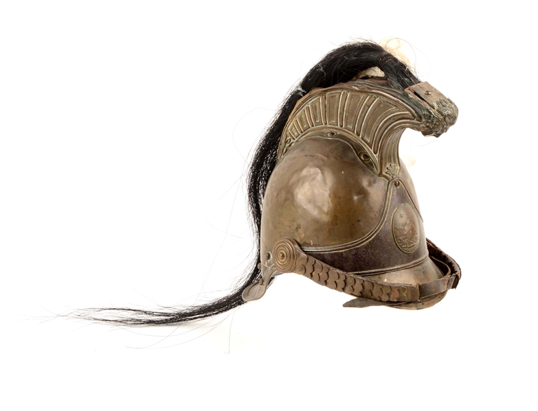 RARE LATE 19TH CENTURY BOLIVIAN HELMET WITH HORSEHAIR CREST.