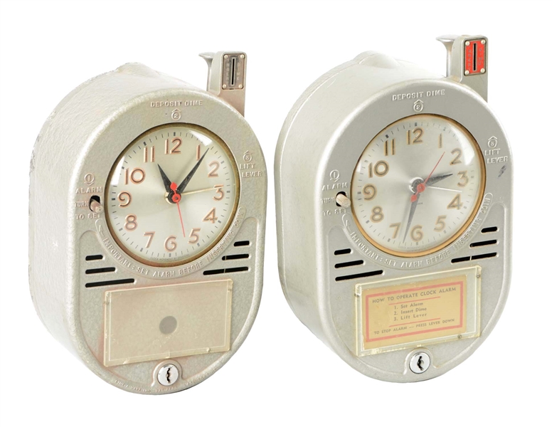 LOT OF 2: 10¢ COIN-OPERATED ALARM CLOCKS