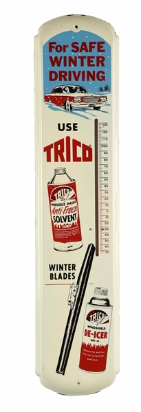 TRICO "FOR SAFE WINTER DRIVING" TIN THERMOMETER.  