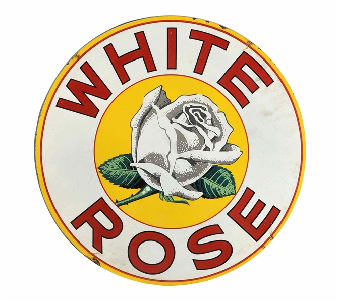 WHITE ROSE WITH FLOWER PORCELAIN SIGN.            
