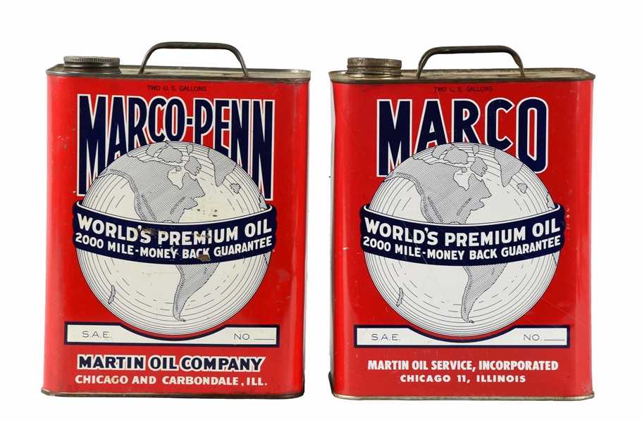 LOT OF 2:  TWO GALLON RECTANGLE METAL OIL CANS.   