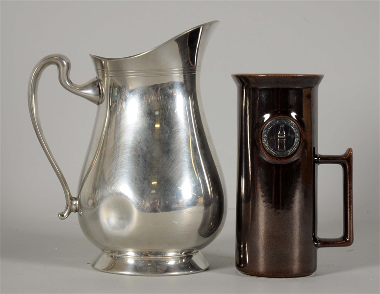 LOT OF 2: COCA-COLA PEWTER PITCHER & TALL MUG. 