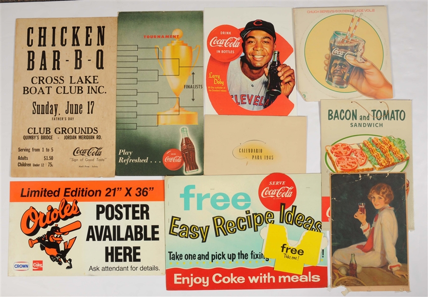 LOT OF COCA - COLA CARDBOARD ADVERTISING SIGNS & CHUCK BERRY RECORD.