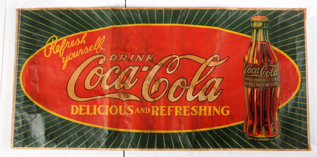 LARGE COCA-COLA "DELICIOUS AND REFRESHED" PAPER BANNER.