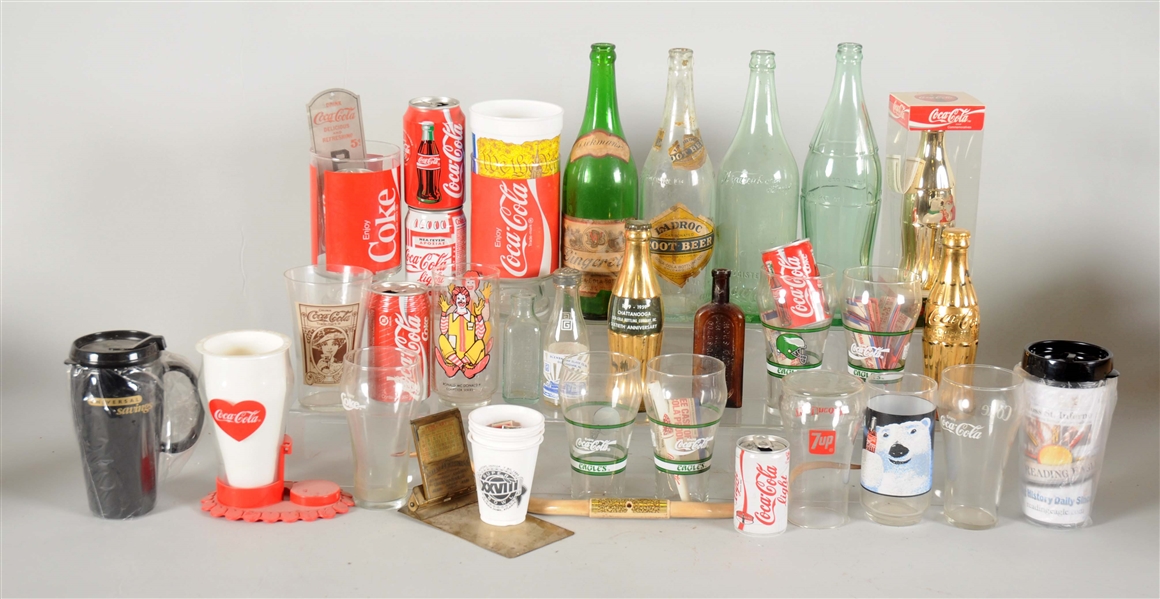 LARGE LOT OF COCA-COLA GLASSES & OTHER ADVERTISING PIECES.