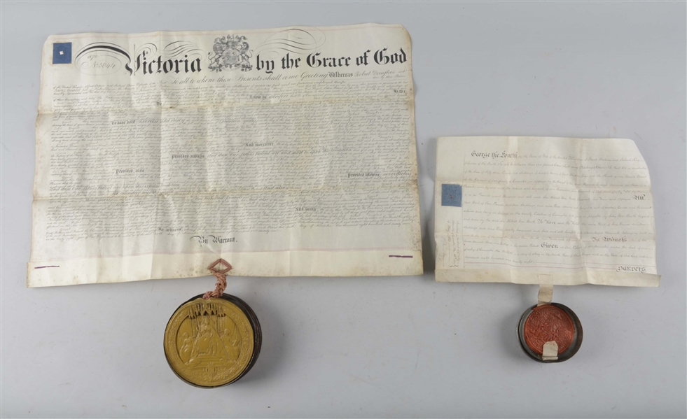 LOT OF 2: OFFICIAL DOCUMENT OF QUEEN VICTORIA AND GEORGE THE IV