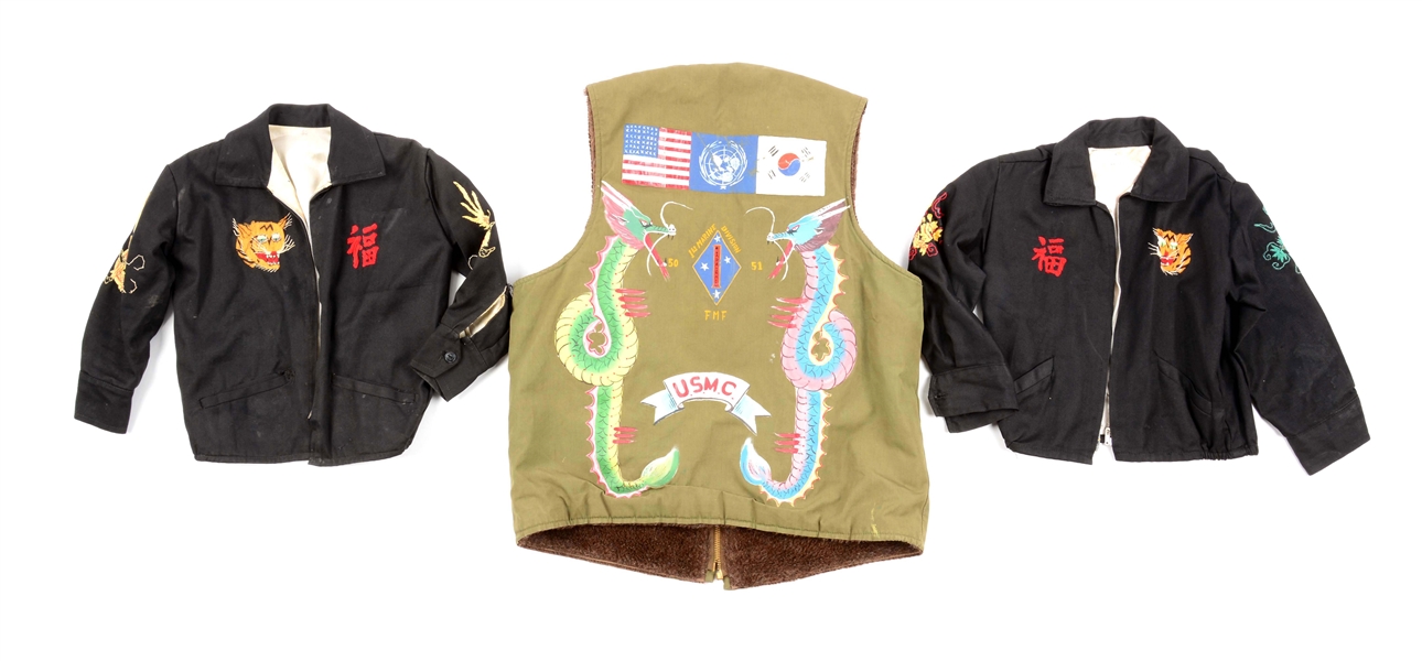 LOT OF 3: HAND PAINTED KOREAN AND VIETNAMESE VESTS.